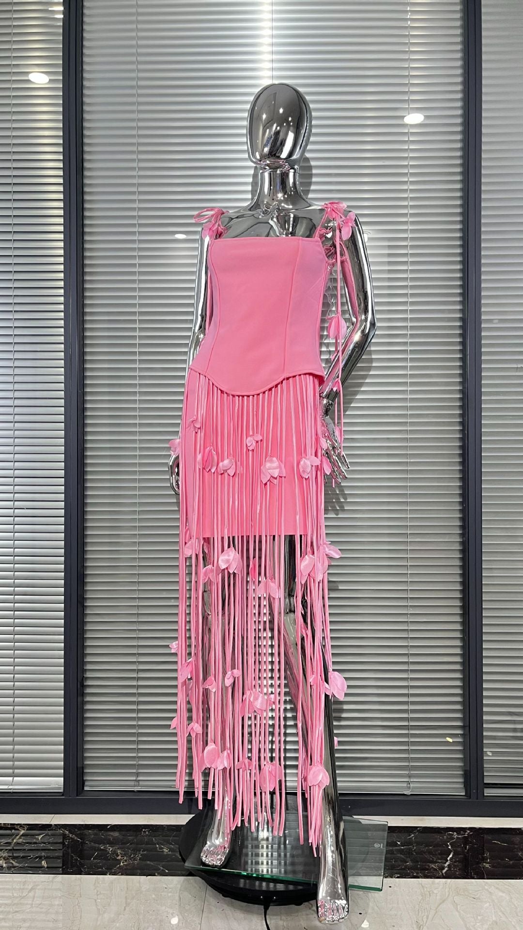 MB2107 Floral Fringe Tassel Bandage Mini Dress, Party Cocktail Gown