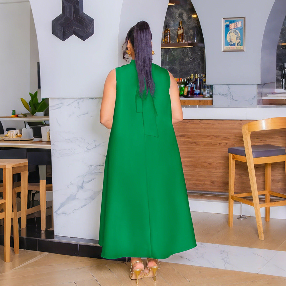 MB1215 Satin Sleeveless Midi Dress with 3D Floral Embellishments