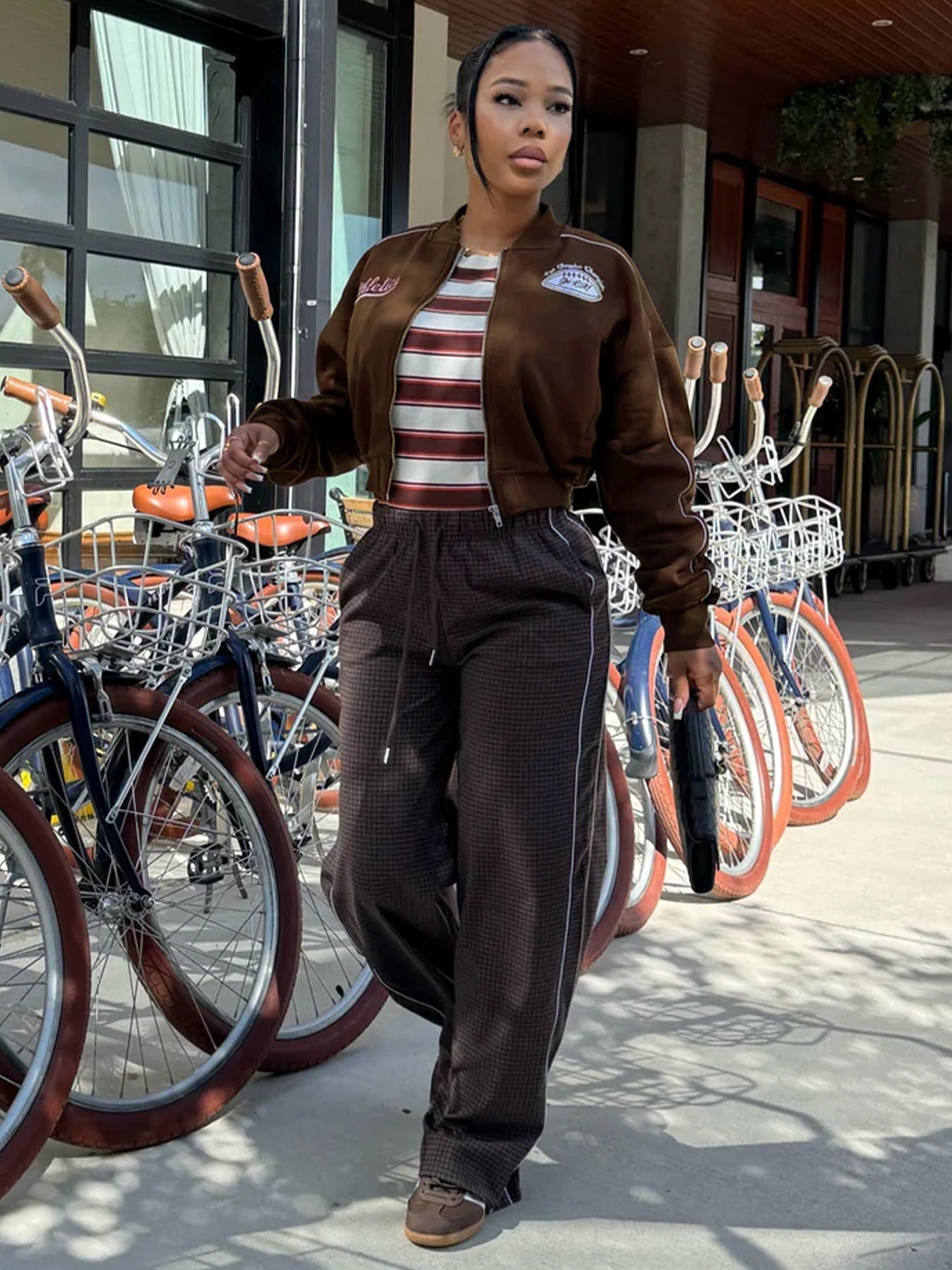 MB1706 Embroidered Cropped Baseball Jacket for Women