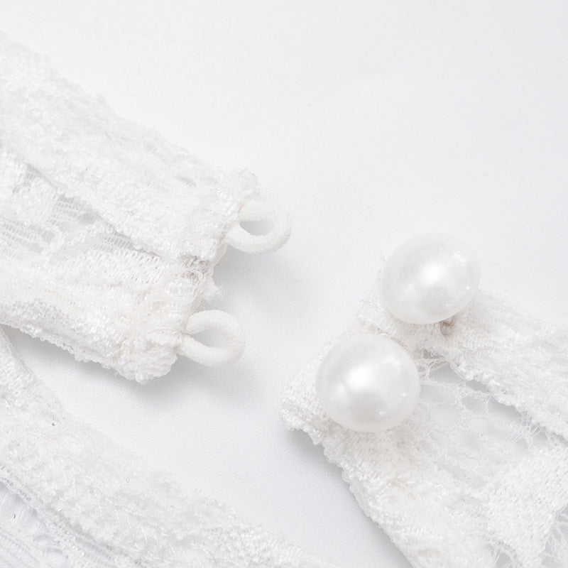 MB10119 White Lace Open Back Jumpsuit - Red Polka Dot Legs Party Romper