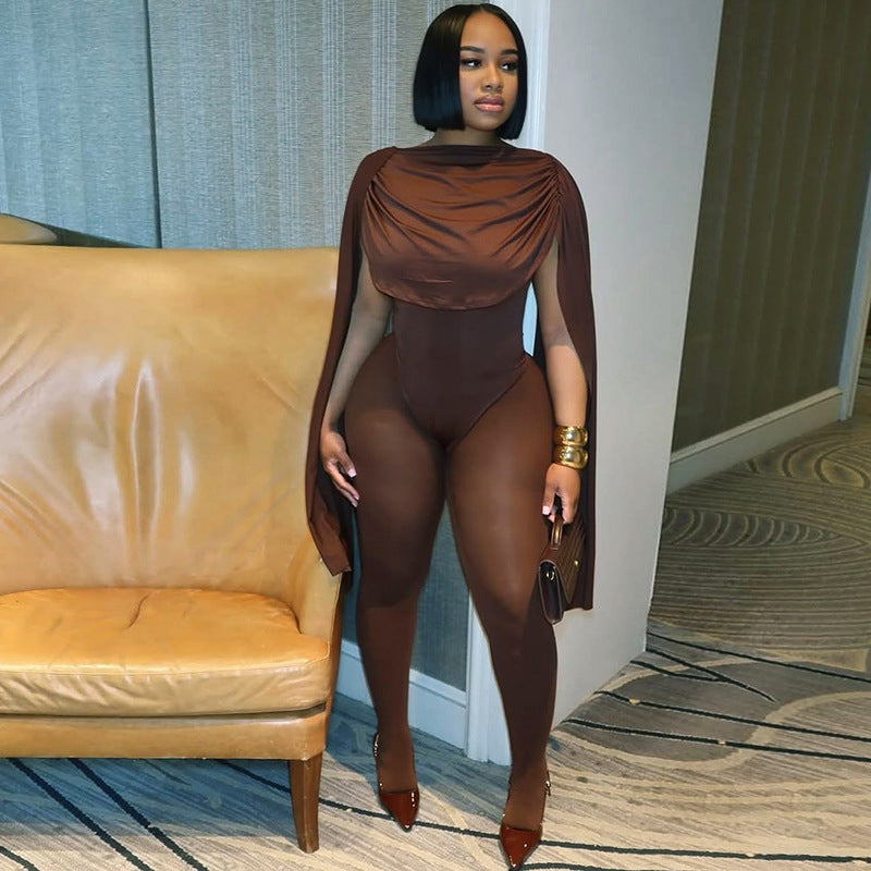 MB1042 Draped Collar Long-Sleeve Jumpsuit