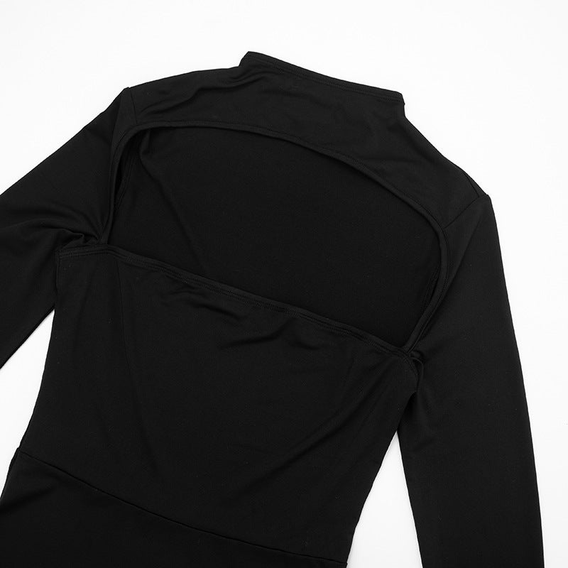 MB1445  Solid Color Long Sleeve High Neck Cutout Maxi Dress