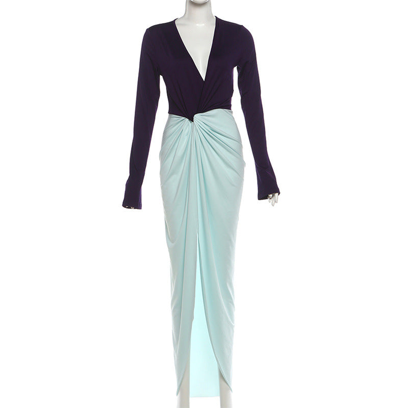 MB1148 Women’s Mint Green Color Block Maxi Dress