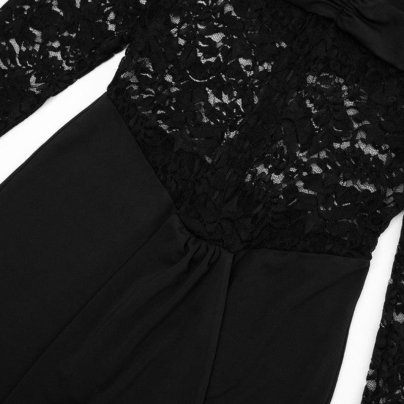 MB1420 Off-the-Shoulder Lace Flared Leg Jumpsuit for Women