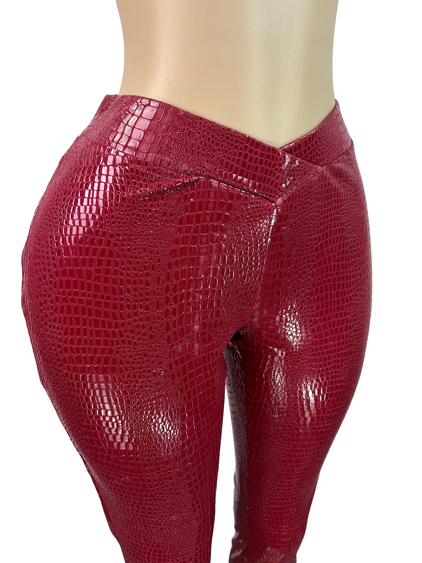 MB1721 Women’s Crocodile Print Stretchy Leather Capri Pants