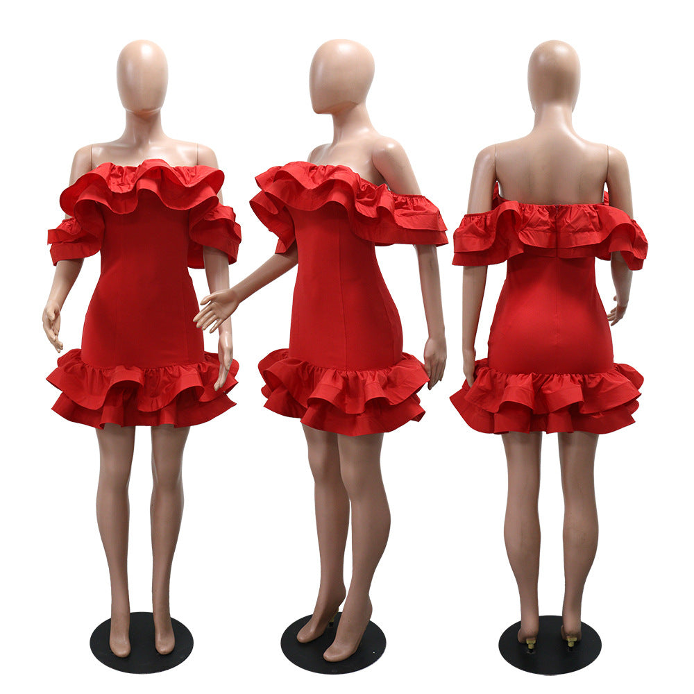 MB1208 Women's Off-Shoulder Ruffle Mini Dress