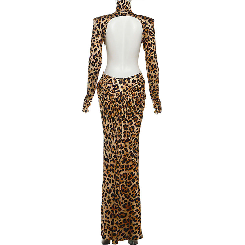 MB1117 Leopard Print Long Sleeve Maxi Dress