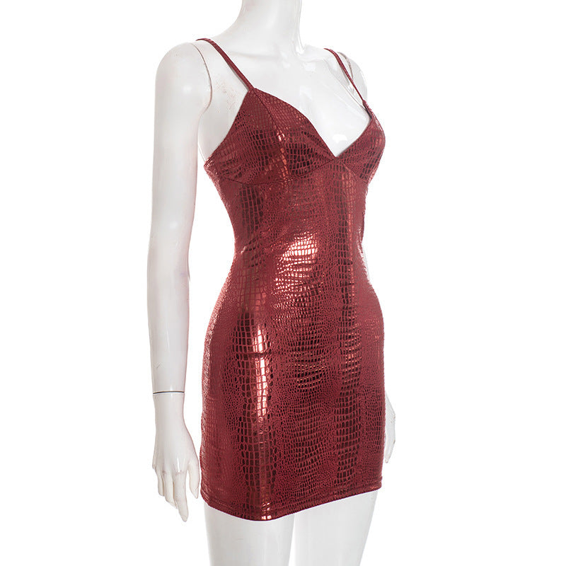 MB1449 Crocodile Print Bodycon Mini Dress for Women