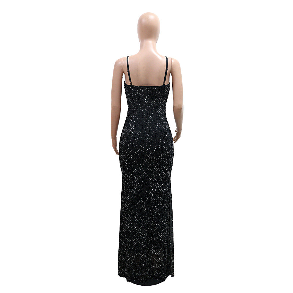 MB1225 Rhinestone Spaghetti Strap Bodycon Maxi Dress