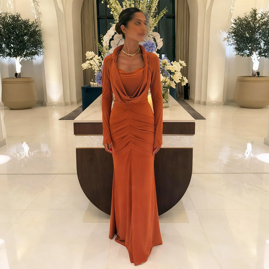 MB1828 Women's Long Sleeve Bodycon Evening Gown