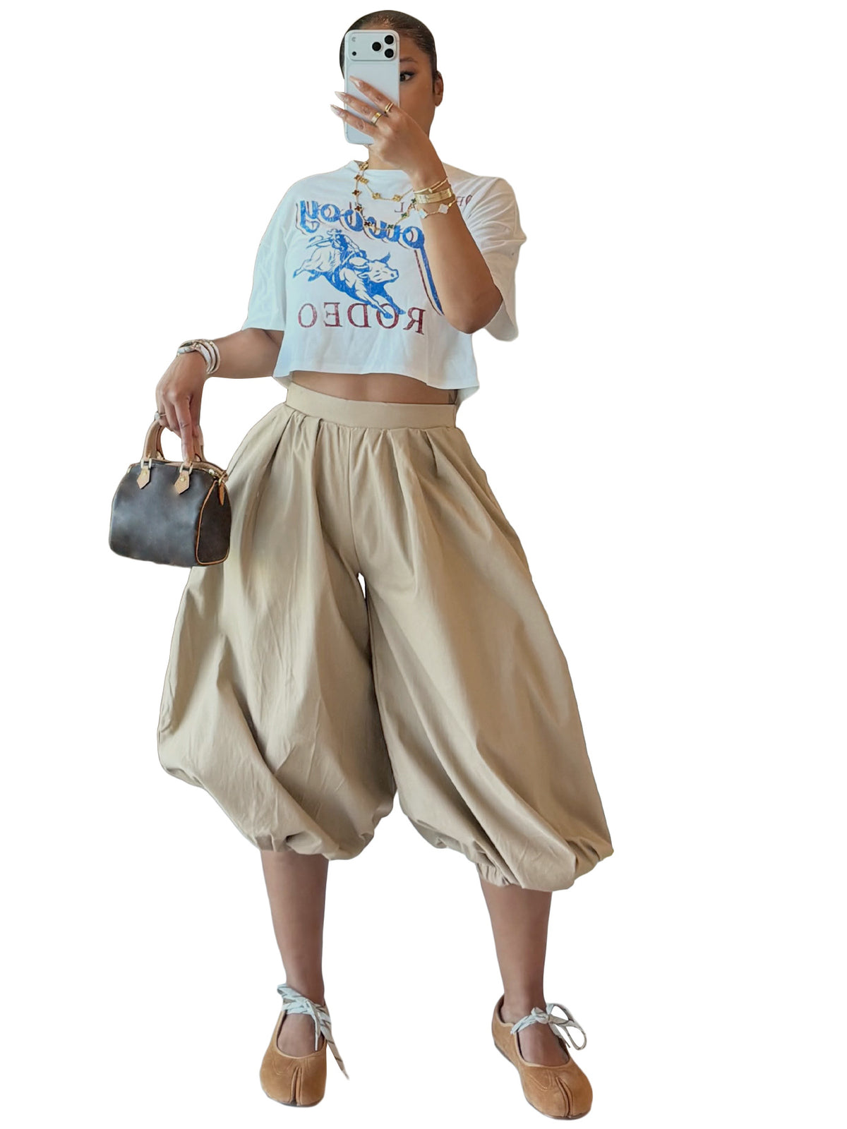 MB1737 High‑Waist Loose Lantern Harem Capri Cropped Pants