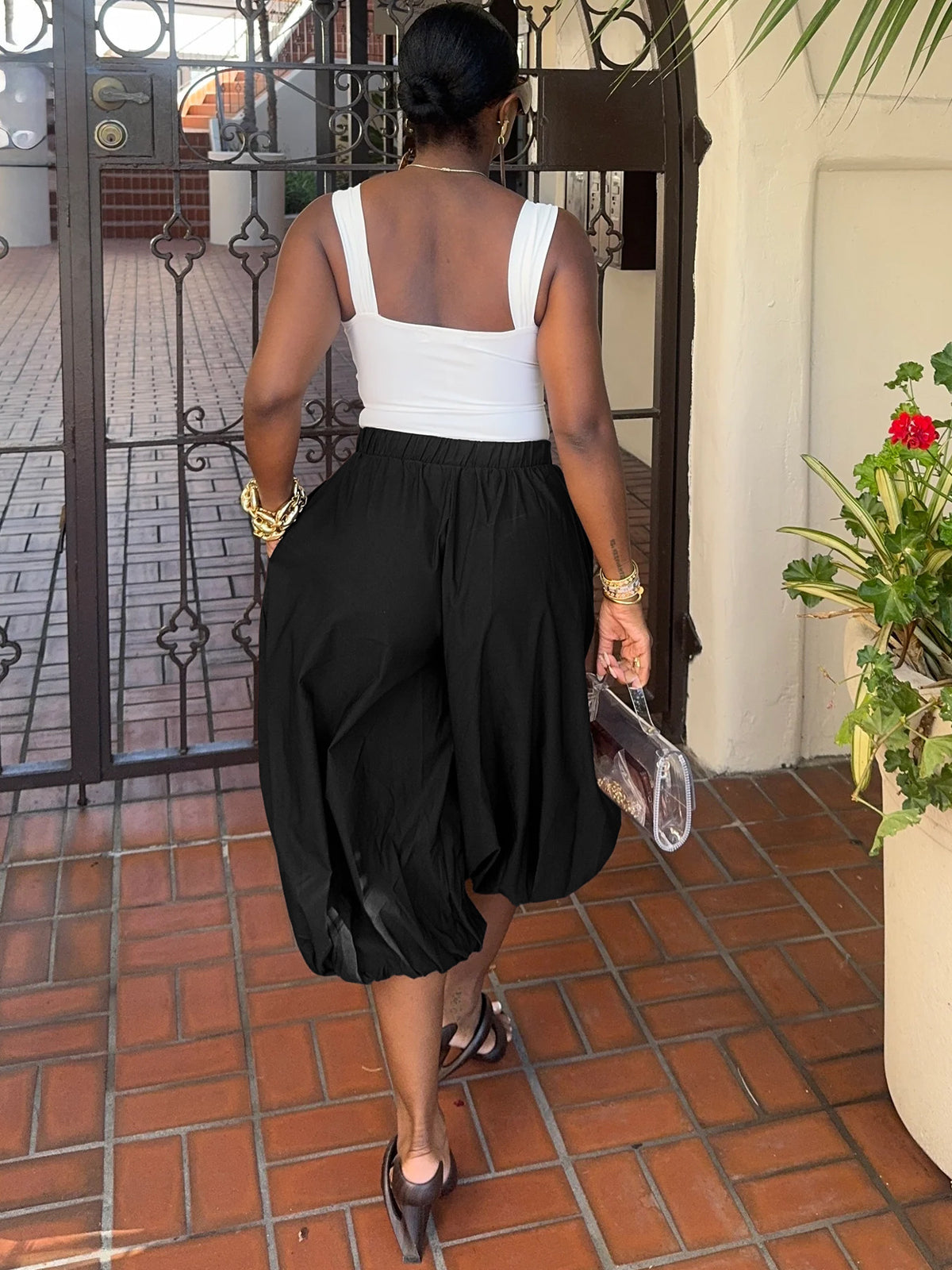 MB1737 High‑Waist Loose Lantern Harem Capri Cropped Pants