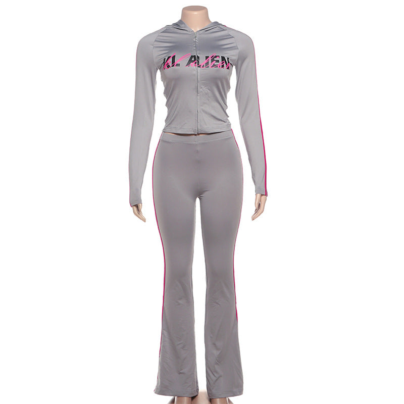MB1825 Hooded Zip Up Top & Flare Pants 2 Piece Set Loungewear for Women