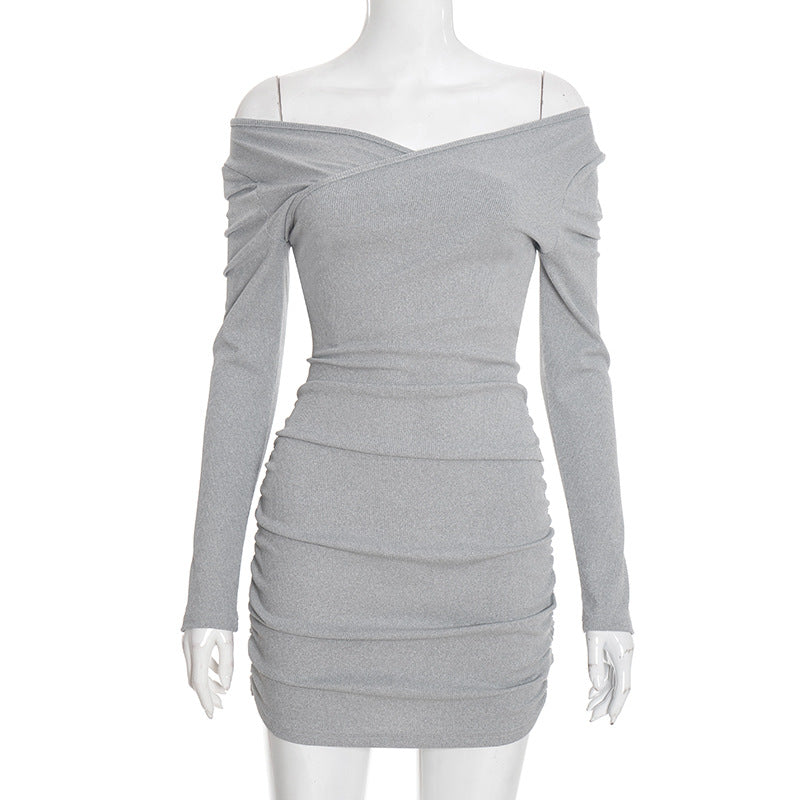 MB1413 Gray Long Sleeve Bodycon Mini Dress for Women