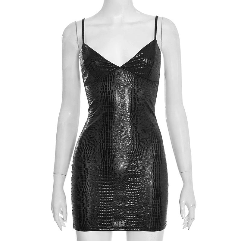 MB10146 Women's Crocodile Print Bodycon Mini Dress