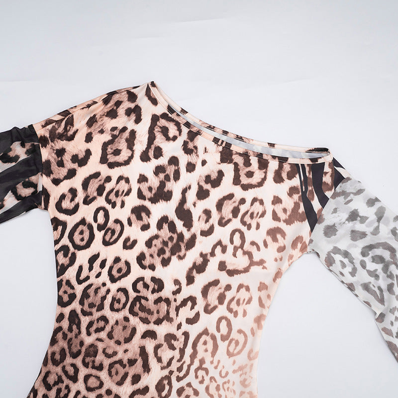 MB1406 Leopard Print Sheer Mini Dress for Women