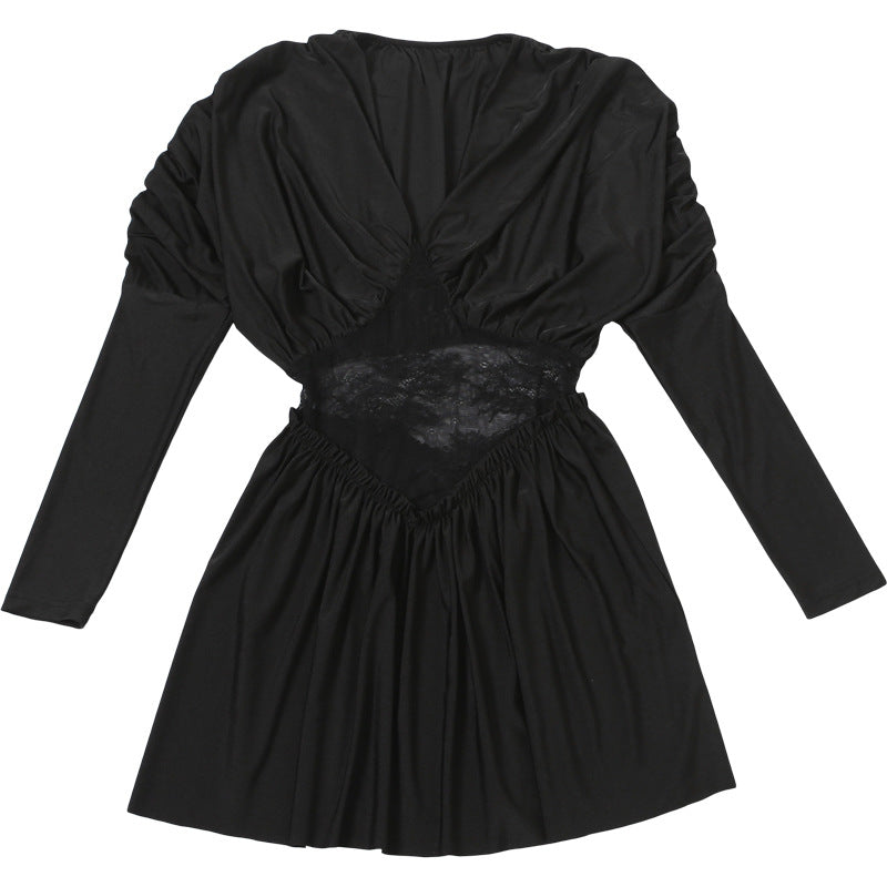 MB1126 Black Lace Long Sleeve Mini Dress
