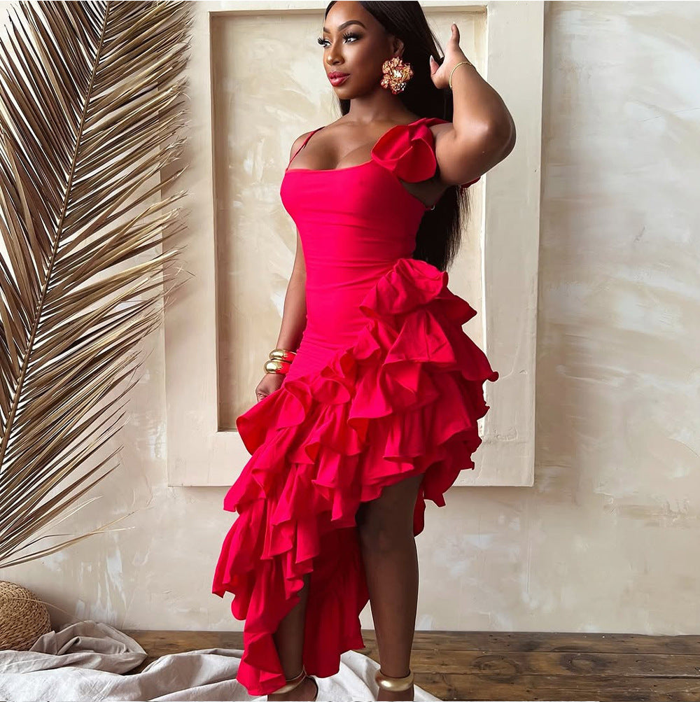 MB1207 Women's Ruffle Spaghetti Strap Dress