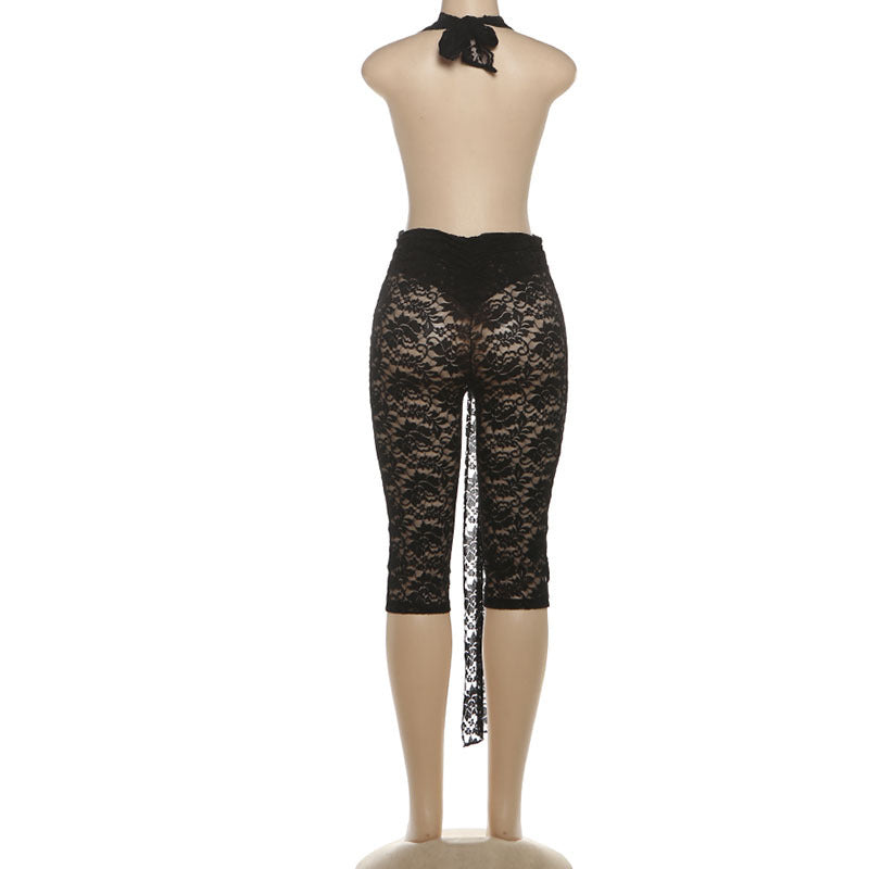 MB1119 Black Lace Halter Backless Skinny Jumpsuit