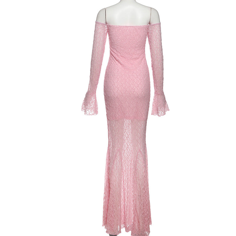 MB1135 Off-the-Shoulder Lace Mermaid Maxi Dress