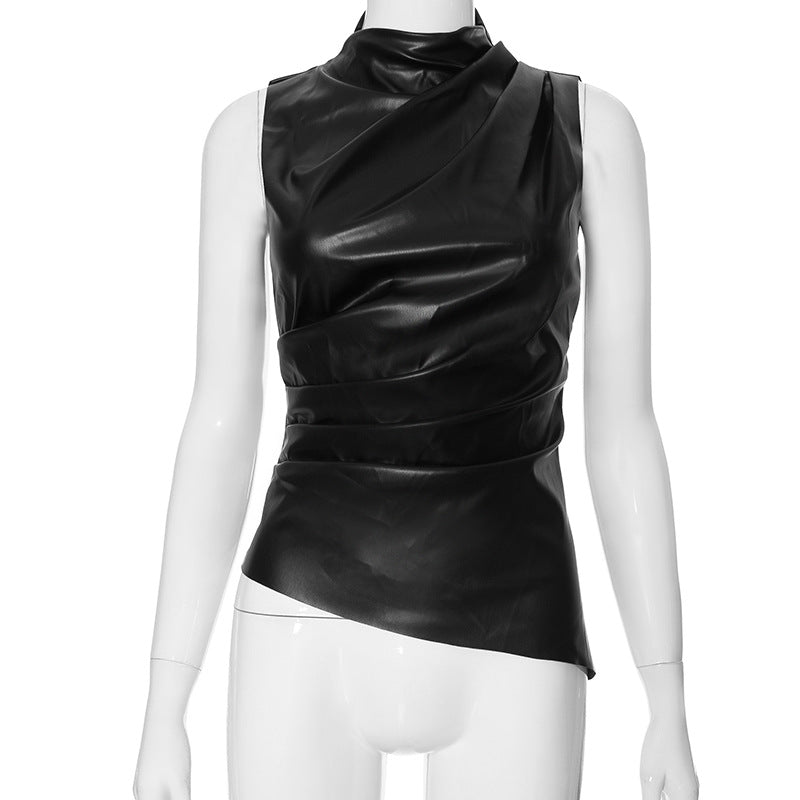 MB1006 PU Leather Sleeveless Top for Women