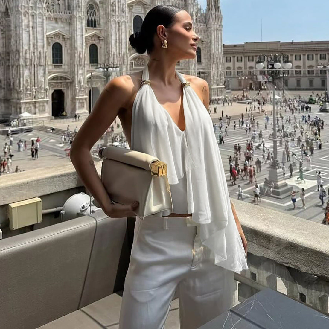 MB1522 Draped Asymmetric Halter Neck Top