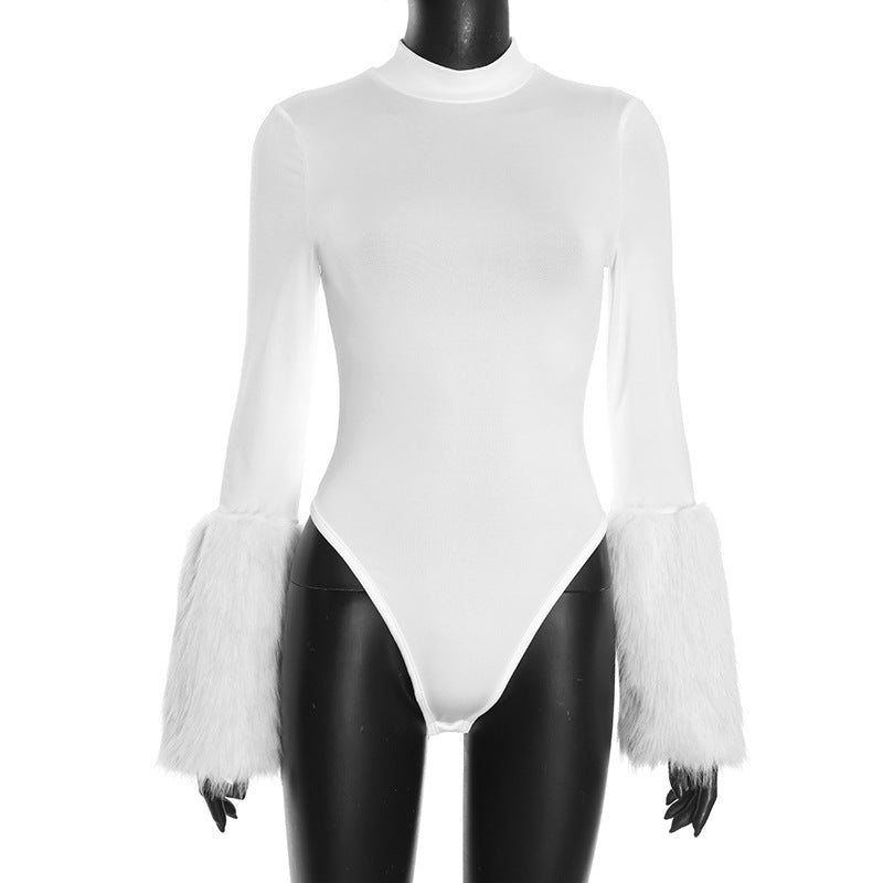 MB10135 Women’s Long Sleeve Fur Cuff Bodysuit