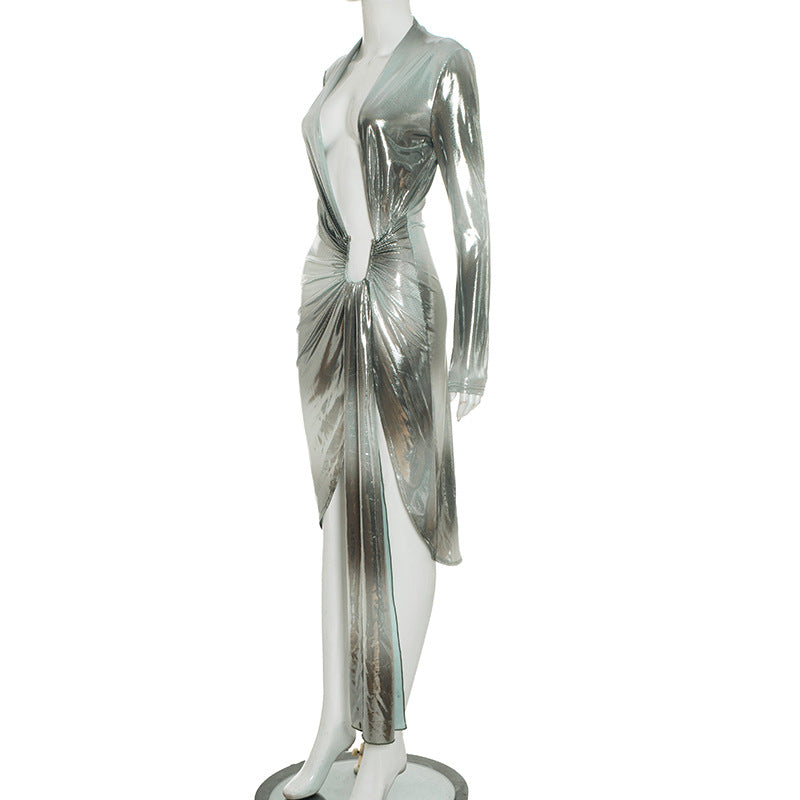 MB1045 Deep V Plunging Slit Maxi Dress