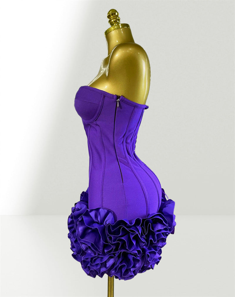 MB2104 Bandage Mini Dress, 3D Floral Ruffle Hem, Music Festival Gown