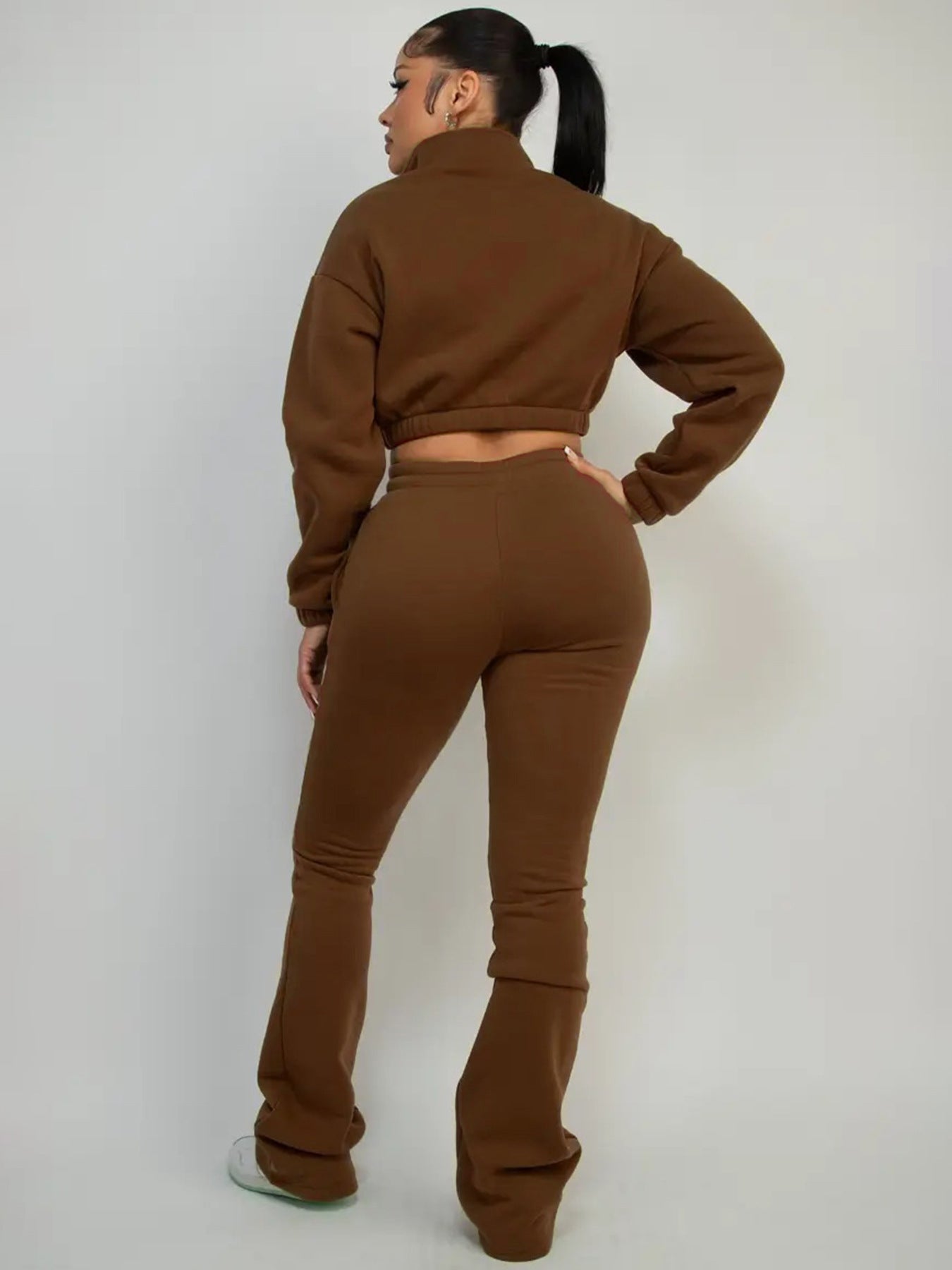 MB1719 Women’s Crop Hoodie & Flare Pants 2-Piece Tracksuit Set