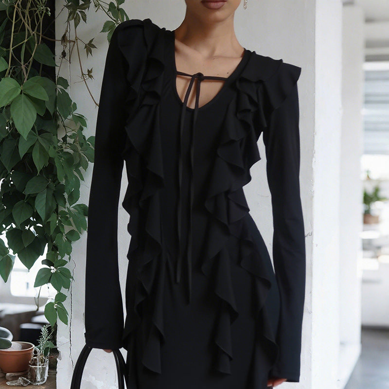 MB1134 Ruffled Long-Sleeve Maxi Dress