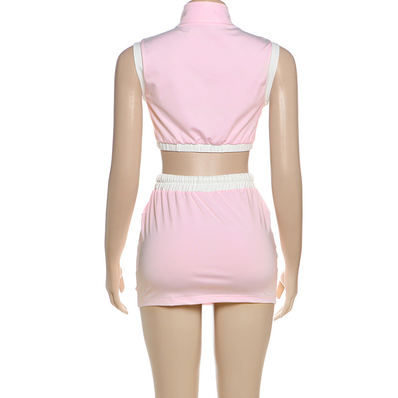 MB1105 Zipper Crop Top and Mini Skirt Set