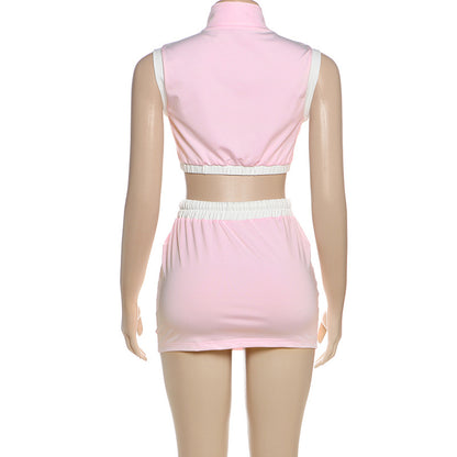 MB1105 Zipper Crop Top and Mini Skirt Set
