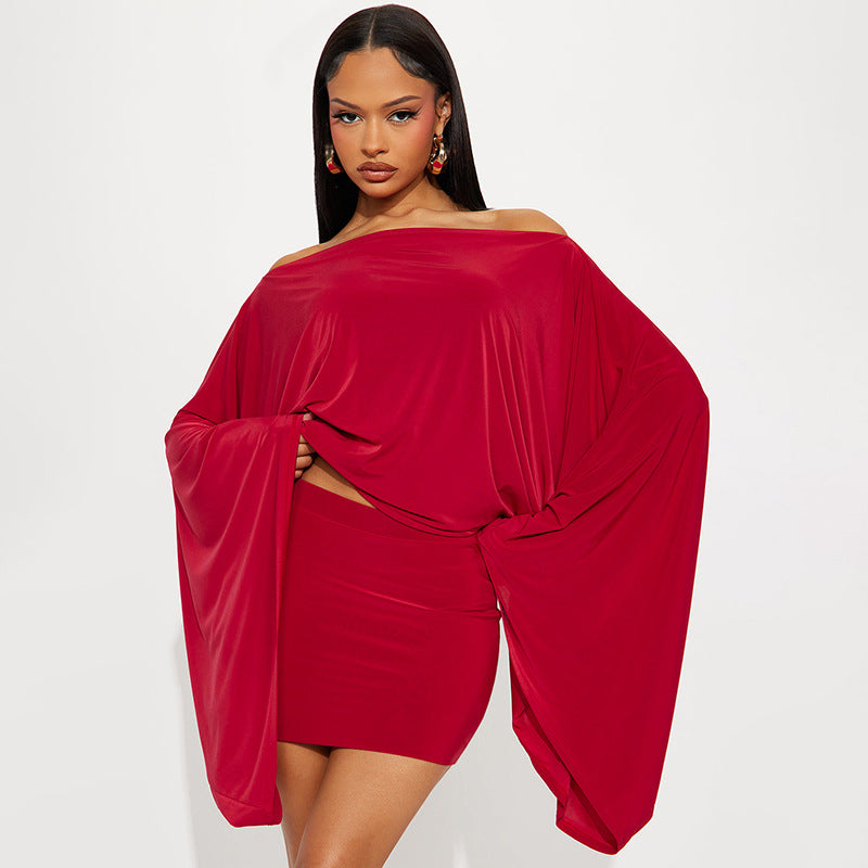 MB1063 Balloon Sleeve Top & Bodycon Skirt Two - Piece Set
