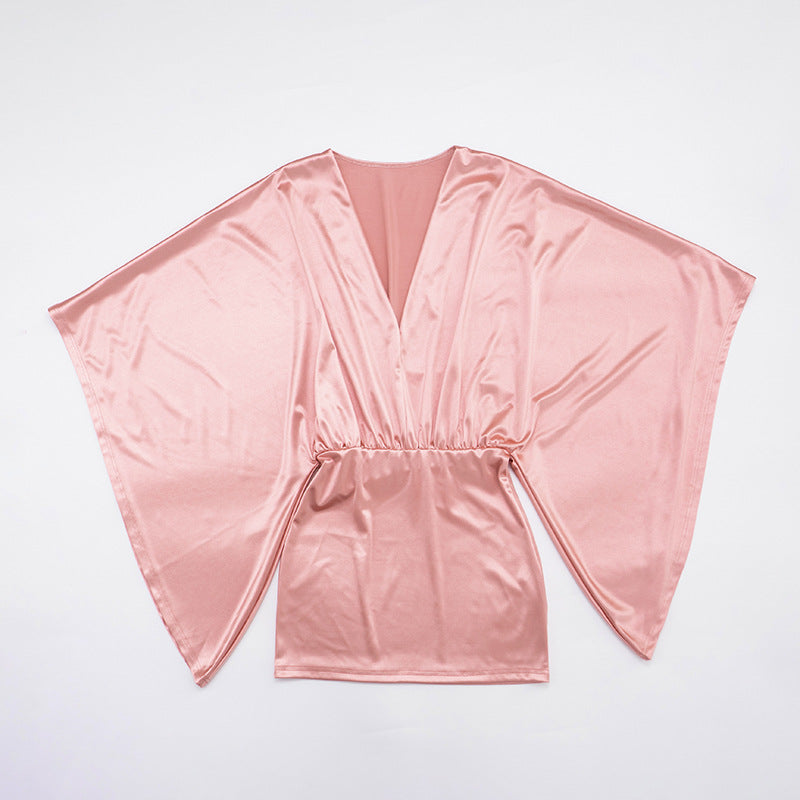 MB1072 Batwing Sleeve V-Neck Bodycon Mini Dress