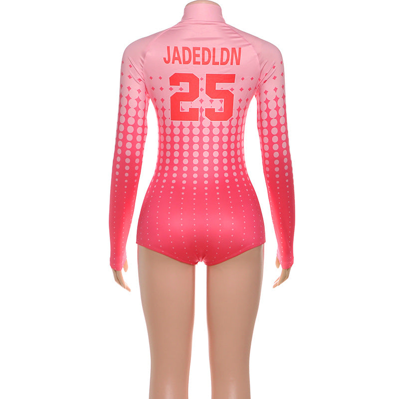 MB1818 Women's Gradient Polka Dot Zip-Up Bodysuit Romper