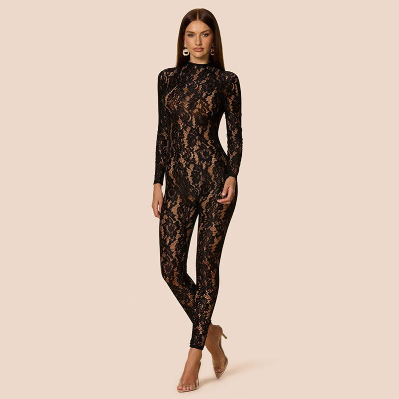 MB1071 Lace Jumpsuit - Long Sleeve Bodysuit for Women