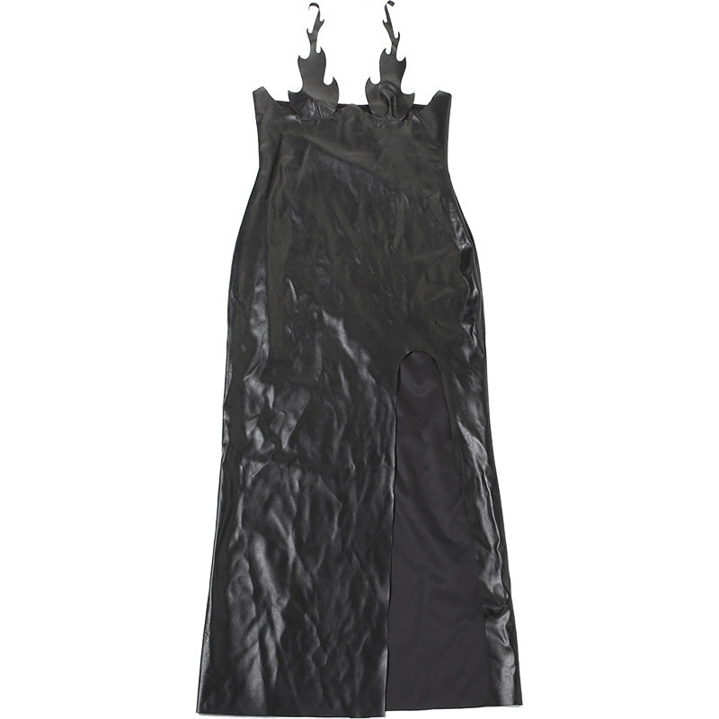 MB1511 Black Faux Leather Bodycon Midi Dress