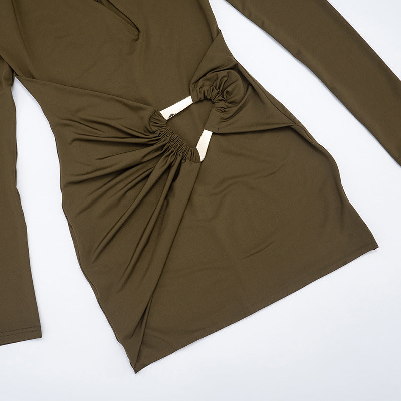 MB1426 Long Sleeve Cutout Mini Dress with Ruched Detail