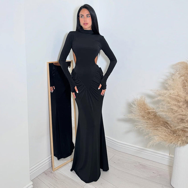 MB1132 High Neck Cutout Back Maxi Dress