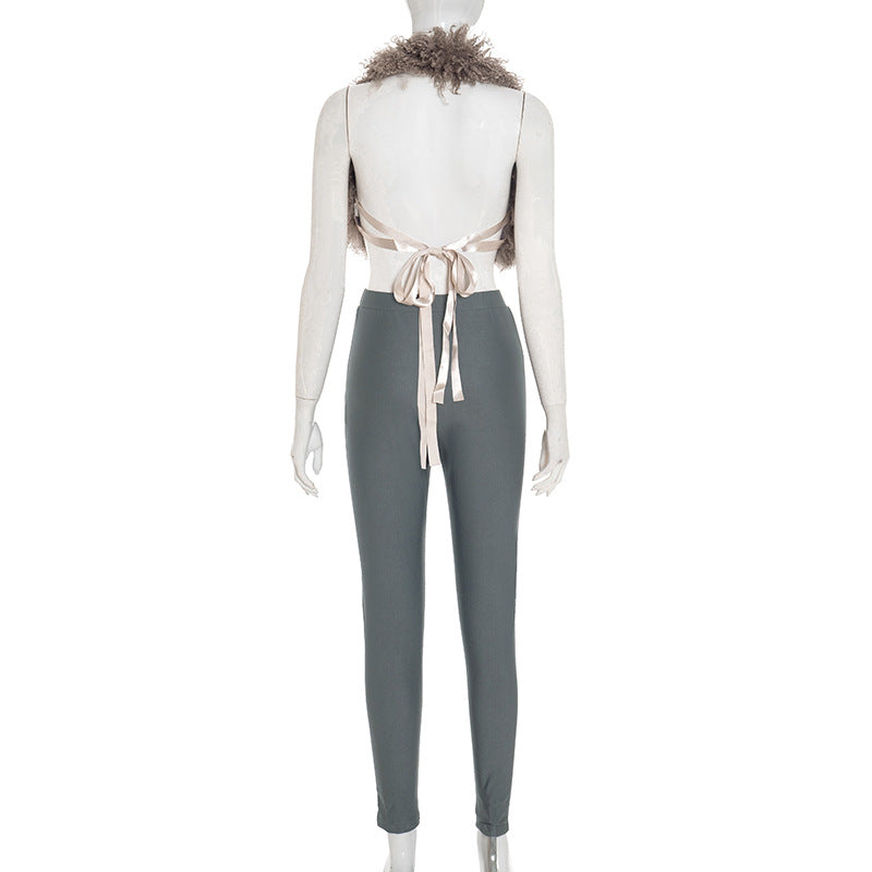 MB1017 Fuzzy Cropped Top and High Waisted Leggings Set