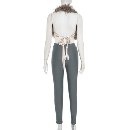 MB1017 Fuzzy Cropped Top and High Waisted Leggings Set
