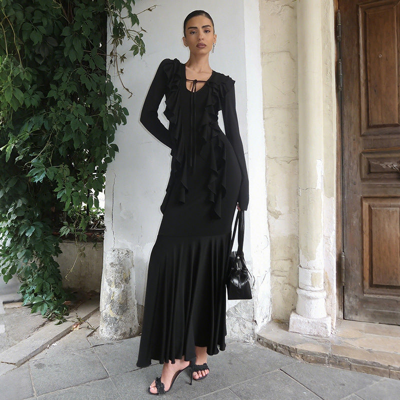 MB1134 Ruffled Long-Sleeve Maxi Dress
