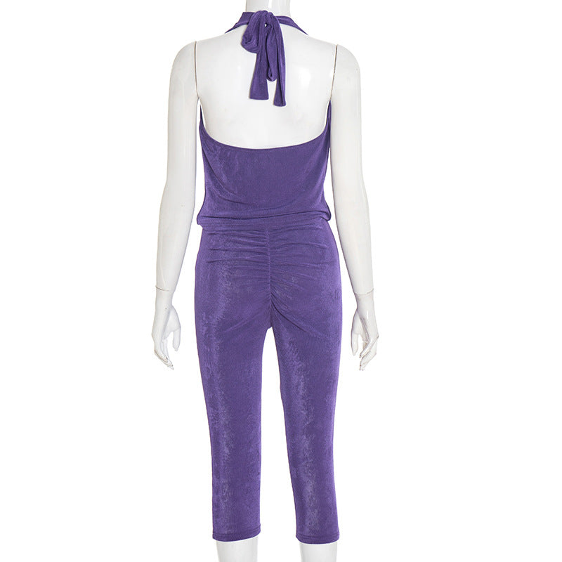 MB1055 Women's Draped Neck Top and Skinny Pants Two-Piece Set