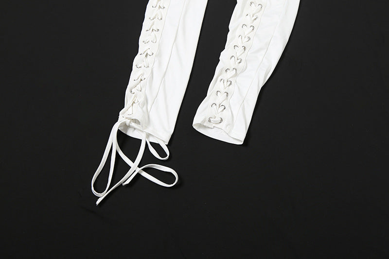 MB1810 Fitted Crop Top & Lace-Up Pants Two-Piece Outfit