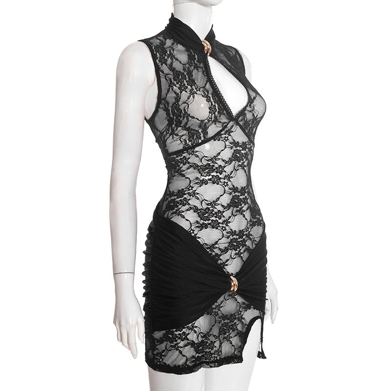 MB10150 Women's Lace Ruched Bodycon Mini Dress
