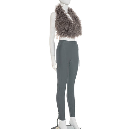 MB1017 Fuzzy Cropped Top and High Waisted Leggings Set