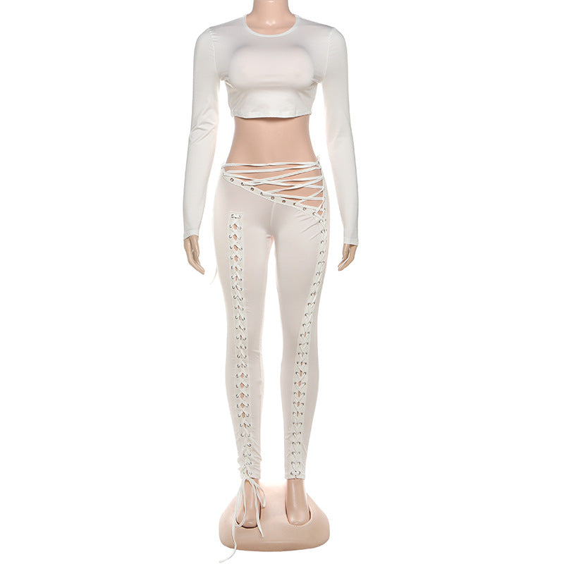 MB1810 Fitted Crop Top & Lace-Up Pants Two-Piece Outfit