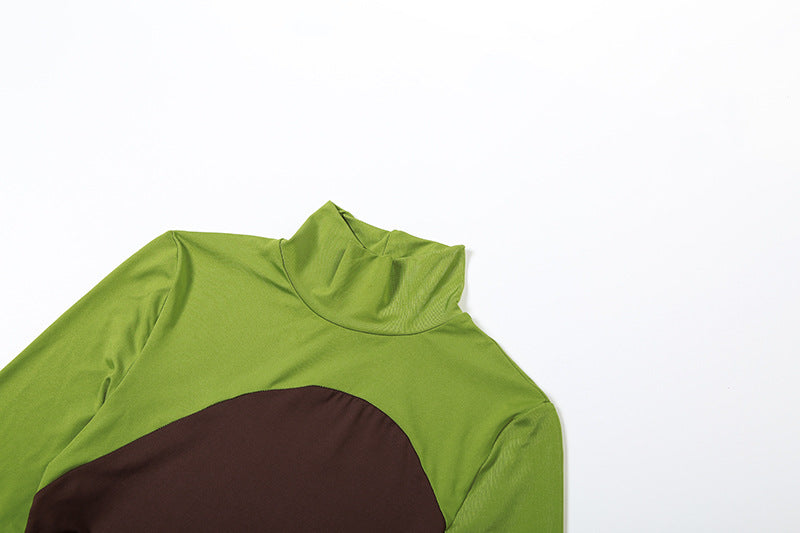 MB1515 Color Block Turtleneck Maxi Dress