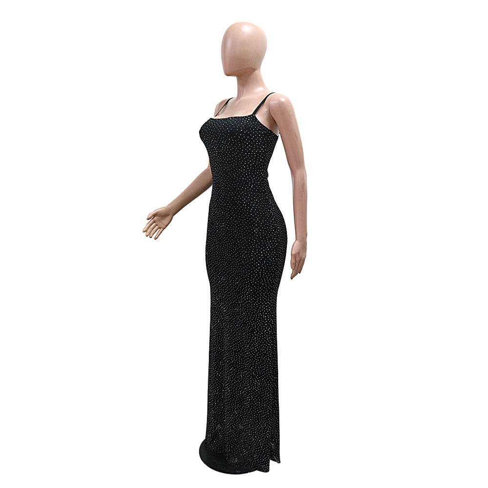 MB1225 Rhinestone Spaghetti Strap Bodycon Maxi Dress